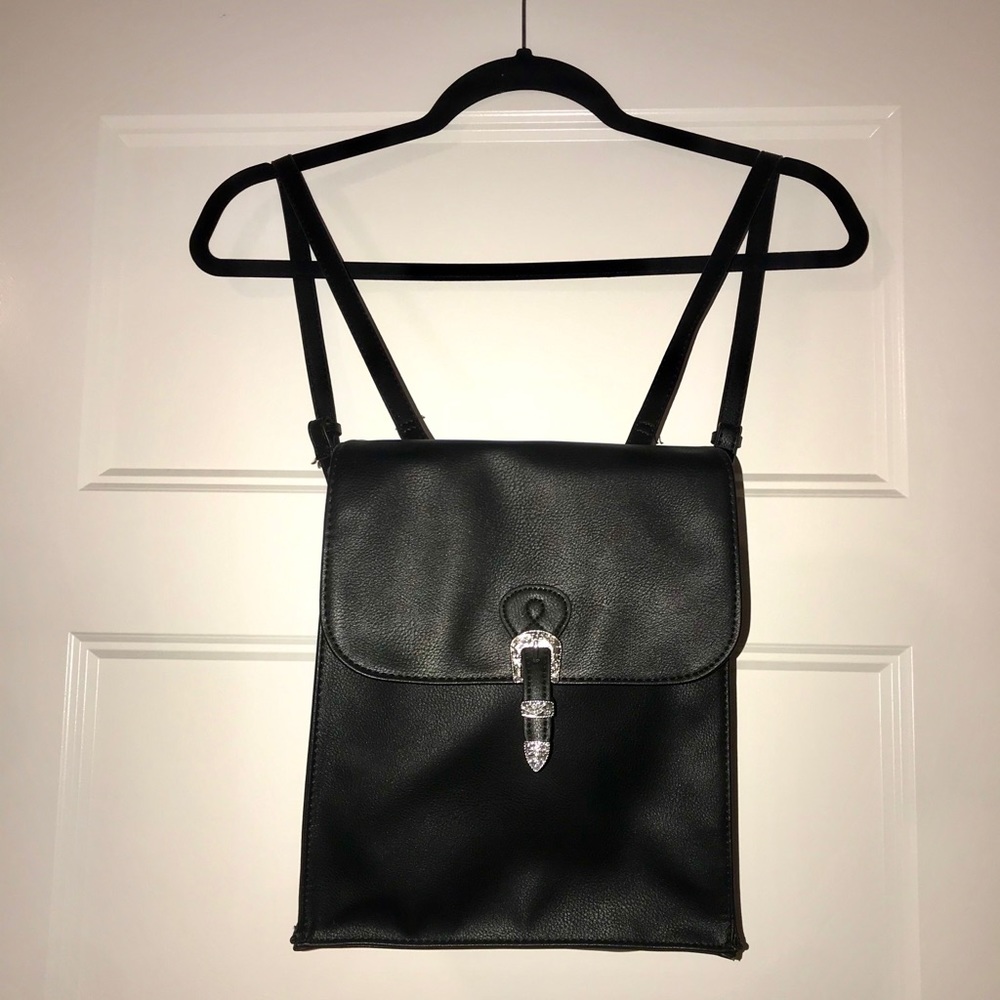 Black faux leather backpack purse